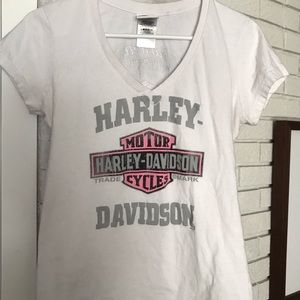Harley Davidson white V-neck T-shirt